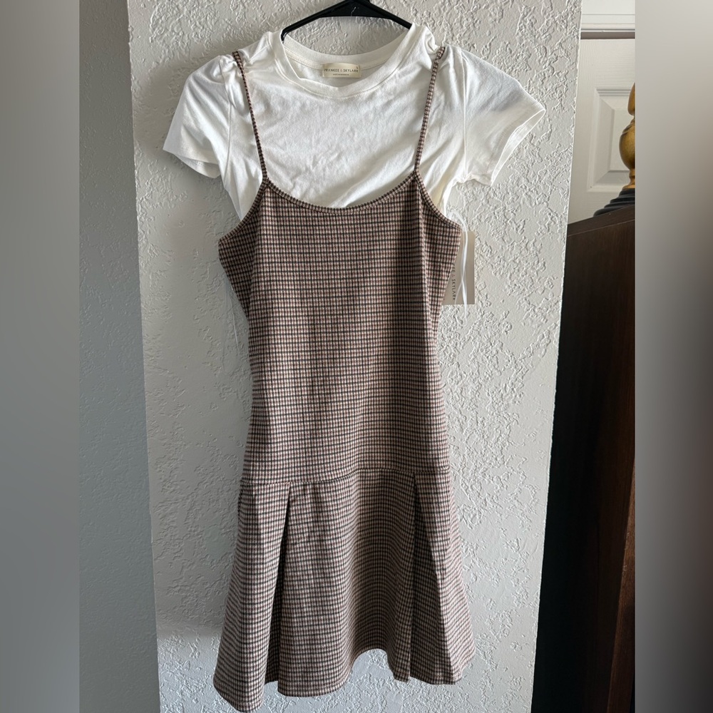 Source Unknown Brown Checkered Midi Dress